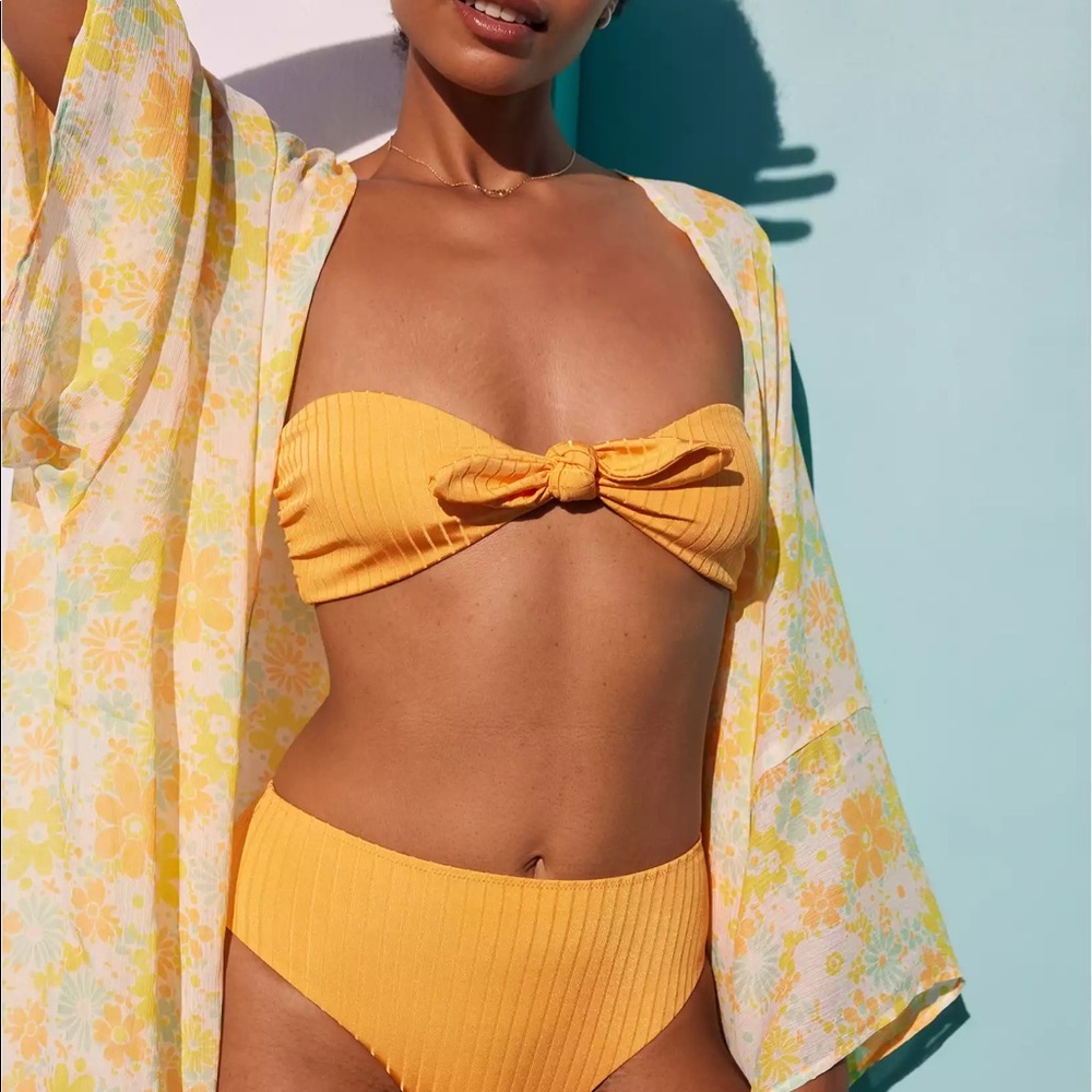 aerie // NWT ribbed shine bikini petal orange